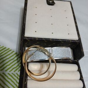 Elegant Gold & Silver Tone Bracelet & Hoop Earrings Set